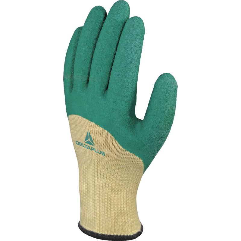 DELTA PLUS / GEBREIDE POLYESTER KATOEN HANDSCHOEN - LATEX COATING PALM, VINGERS EN HALVE RUG DPVV831